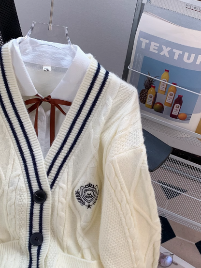 College Korean style V-neck JK cardigan autumn new style outer wear knitted sweater jacket for women ED0109