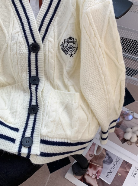 College Korean style V-neck JK cardigan autumn new style outer wear knitted sweater jacket for women ED0109