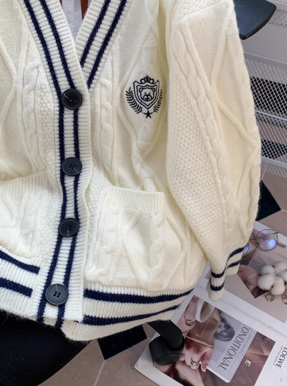 College Korean style V-neck JK cardigan autumn new style outer wear knitted sweater jacket for women ED0109