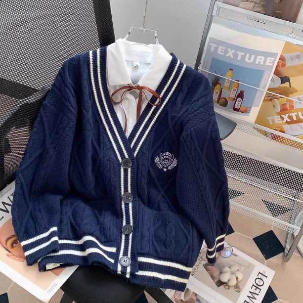 College Korean style V-neck JK cardigan autumn new style outer wear knitted sweater jacket for women ED0109