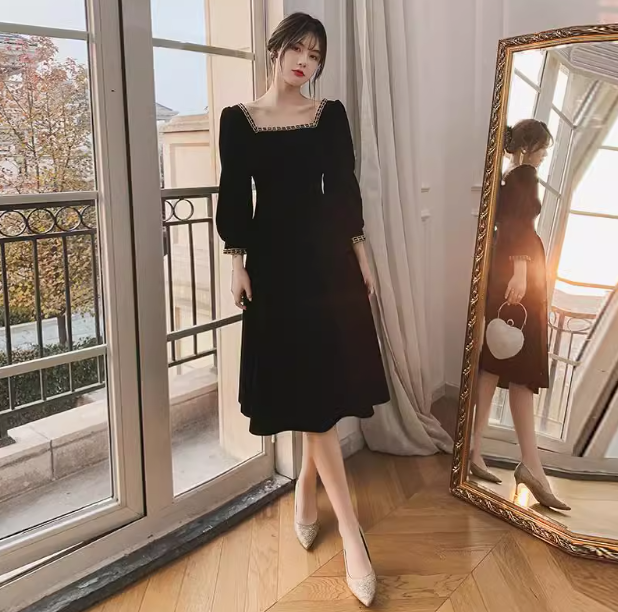 Black temperament dress high-end light luxury dress ED0158