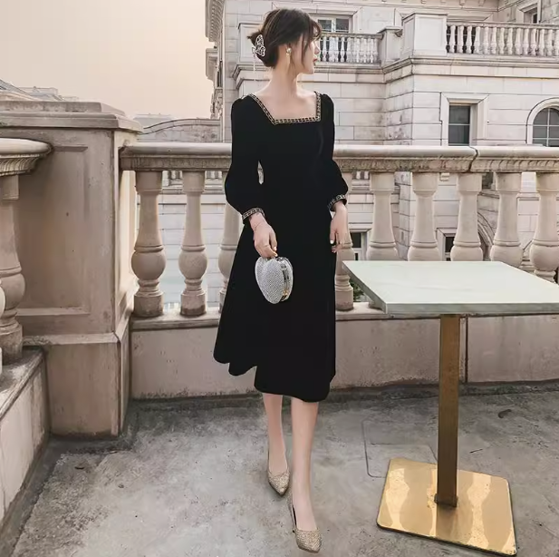 Black temperament dress high-end light luxury dress ED0158