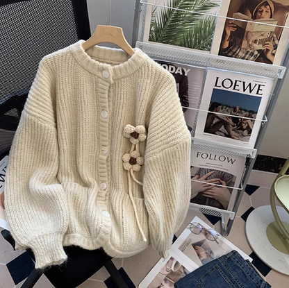 Retro Gentle Style Thick Round Neck Knitted Cardigan  ED0222