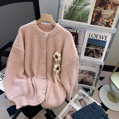 Retro Gentle Style Thick Round Neck Knitted Cardigan  ED0222