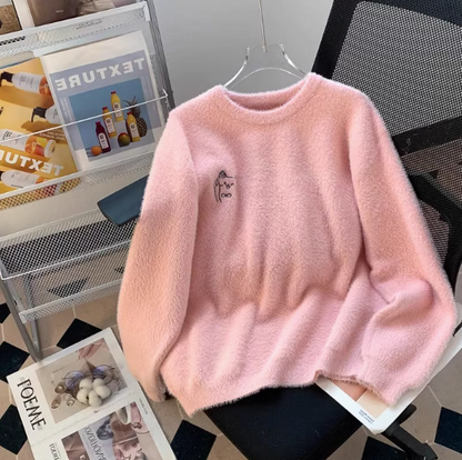 Mink fur soft round neck pullover sweater ED0292
