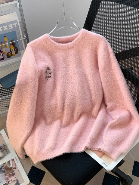 Mink fur soft round neck pullover sweater ED0292