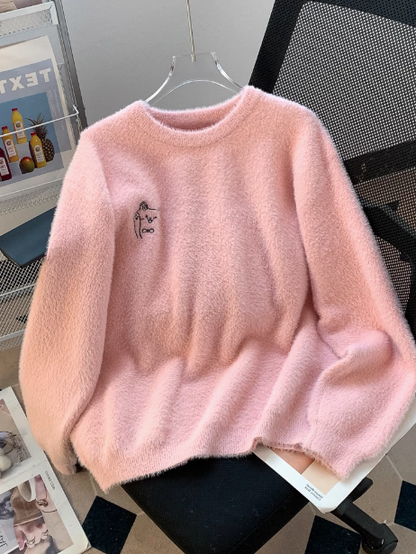 Mink fur soft round neck pullover sweater ED0292