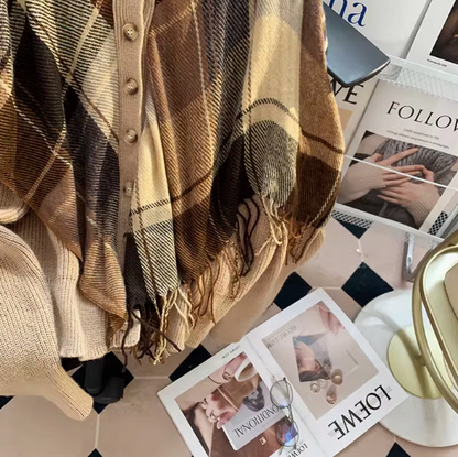 Vintage Diamond Tassel Shawl Long Sleeve Cardigan ED0317