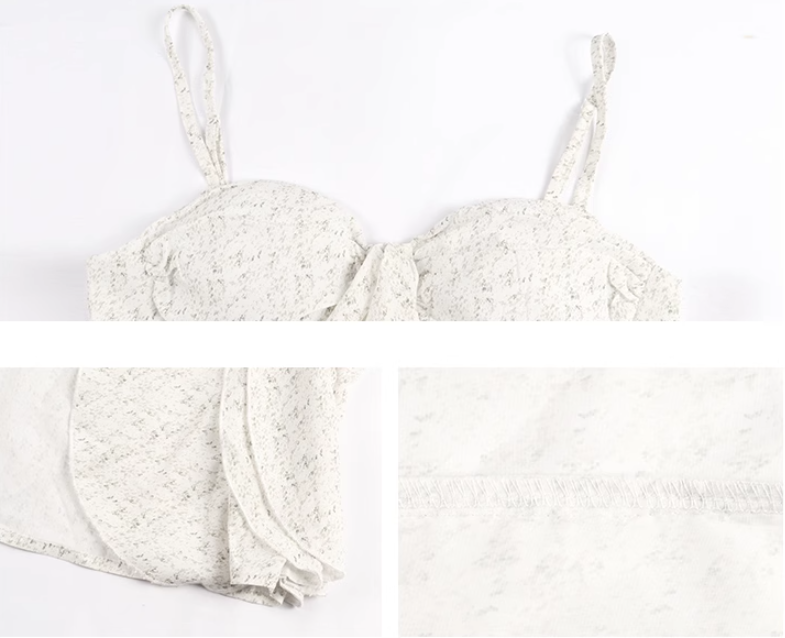 Sweet hot girl style irregular ruffled floral suspender long skirt ED0417