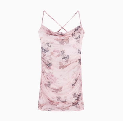 Sexy slim backless camisole hip skirt with butterfly print ED0469