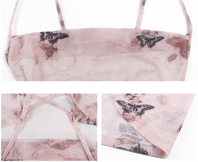 Sexy slim backless suspender dress with butterfly print ED0466