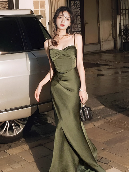 French Satin Fitted Suspender Dress ED0801