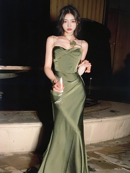 French Satin Fitted Suspender Dress ED0801