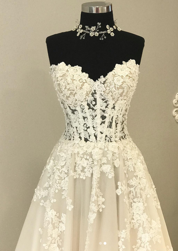 Champagne A Line Sweetheart Neckline Tulle Lace Long Wedding Dress, Tulle Lace Bridal Dress ED0843