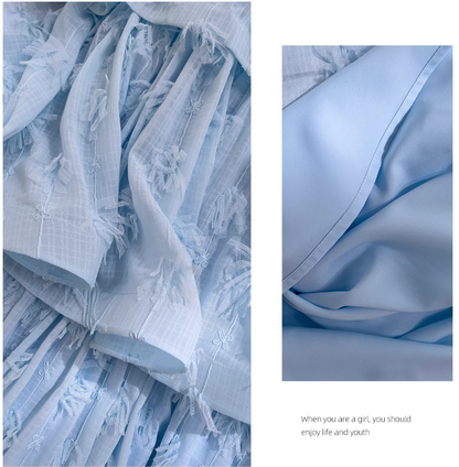 Blue chiffon suspender long cake skirt ED0946