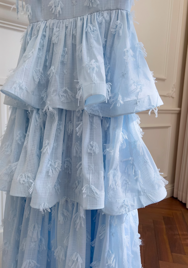 Blue chiffon suspender long cake skirt ED0946