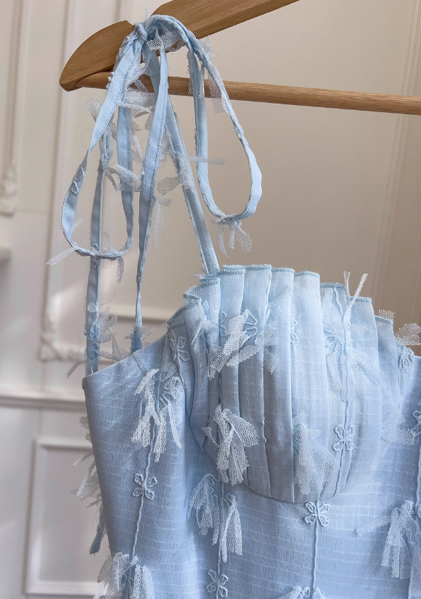 Blue chiffon suspender long cake skirt ED0946