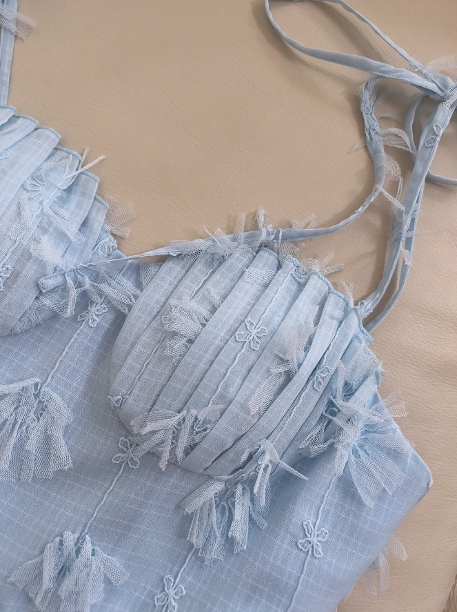 Blue chiffon suspender long cake skirt ED0946