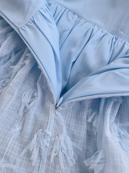 Blue chiffon suspender long cake skirt ED0946