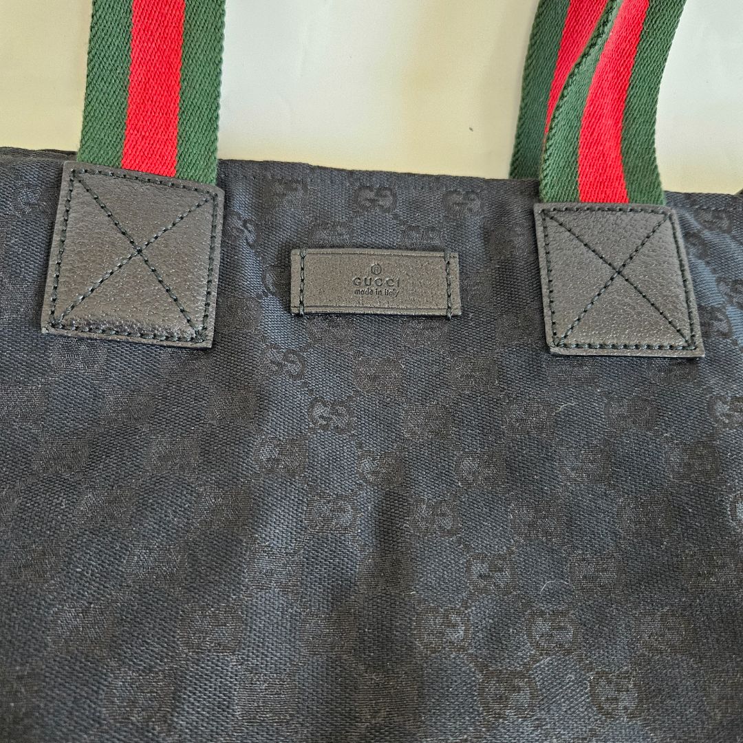 Gucci Navy Blue/Black GG Canvas Web Handle Tote