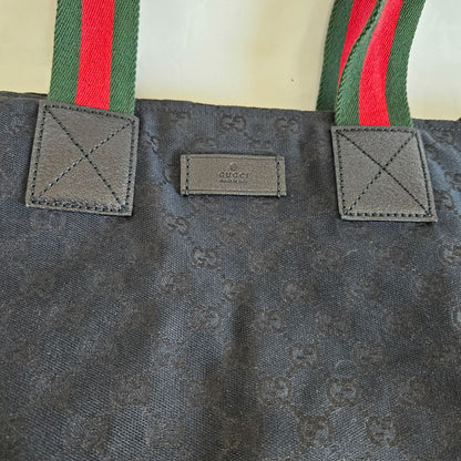 Gucci Navy Blue/Black GG Canvas Web Handle Tote