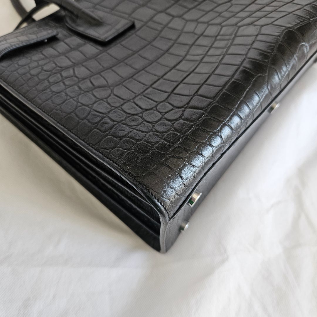 Saint Laurent Sac de Jour Tote Black Croc Embossed Bag