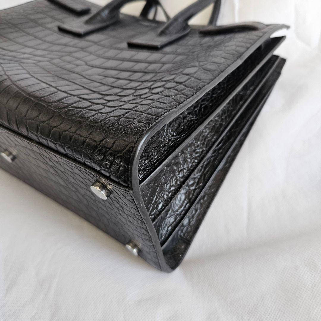 Saint Laurent Sac de Jour Tote Black Croc Embossed Bag