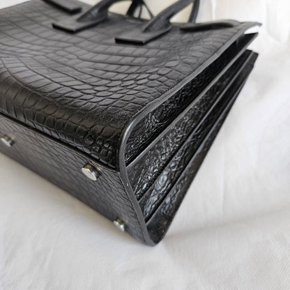 Saint Laurent Sac de Jour Tote Black Croc Embossed Bag