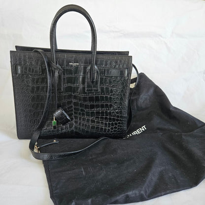 Saint Laurent Sac de Jour Tote Black Croc Embossed Bag