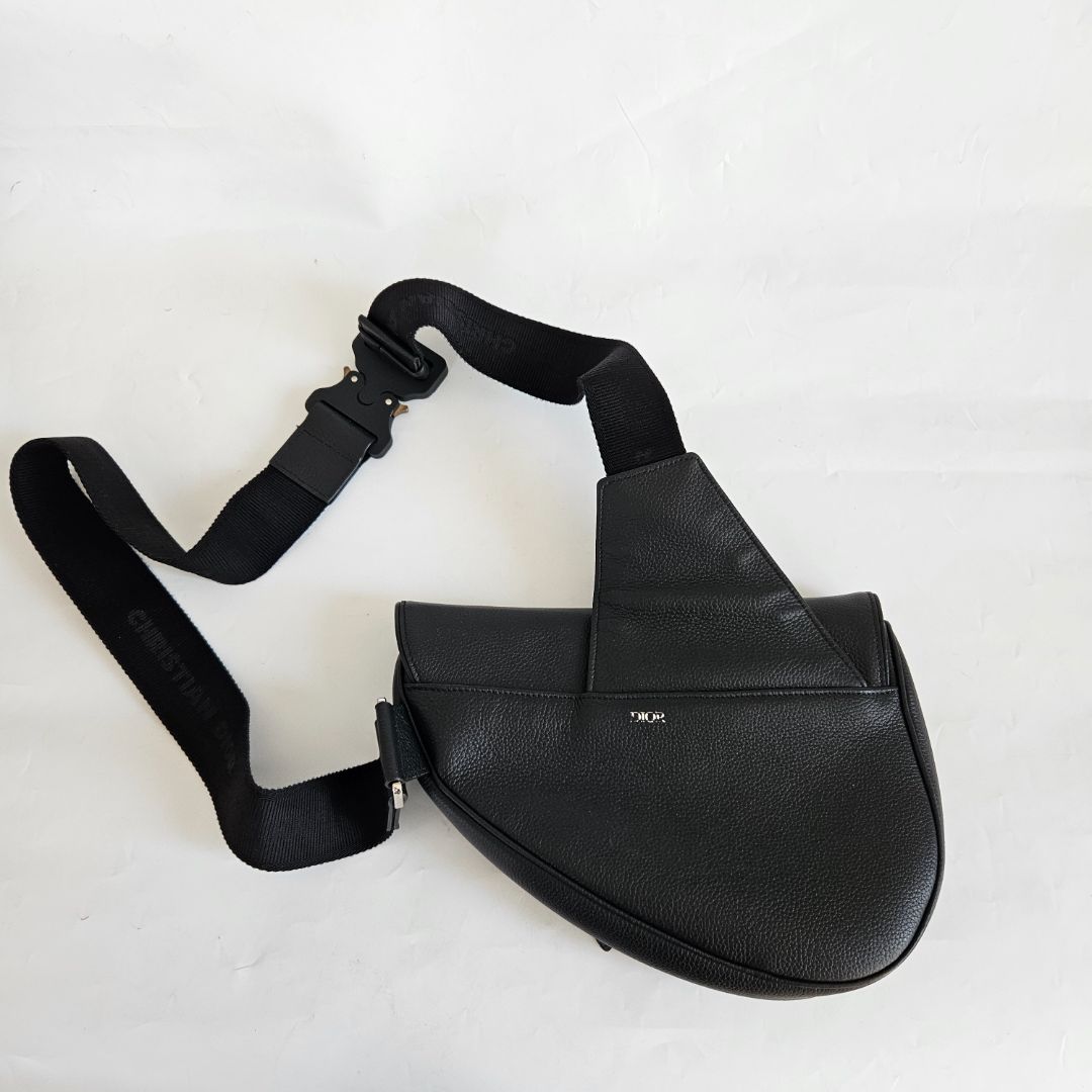 Dior Black Leather Saddle Shoulder Bag for Men