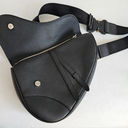 Dior Black Leather Saddle Shoulder Bag for Men