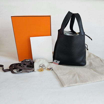 Hermès Picotin 18 Black Clemence GHW