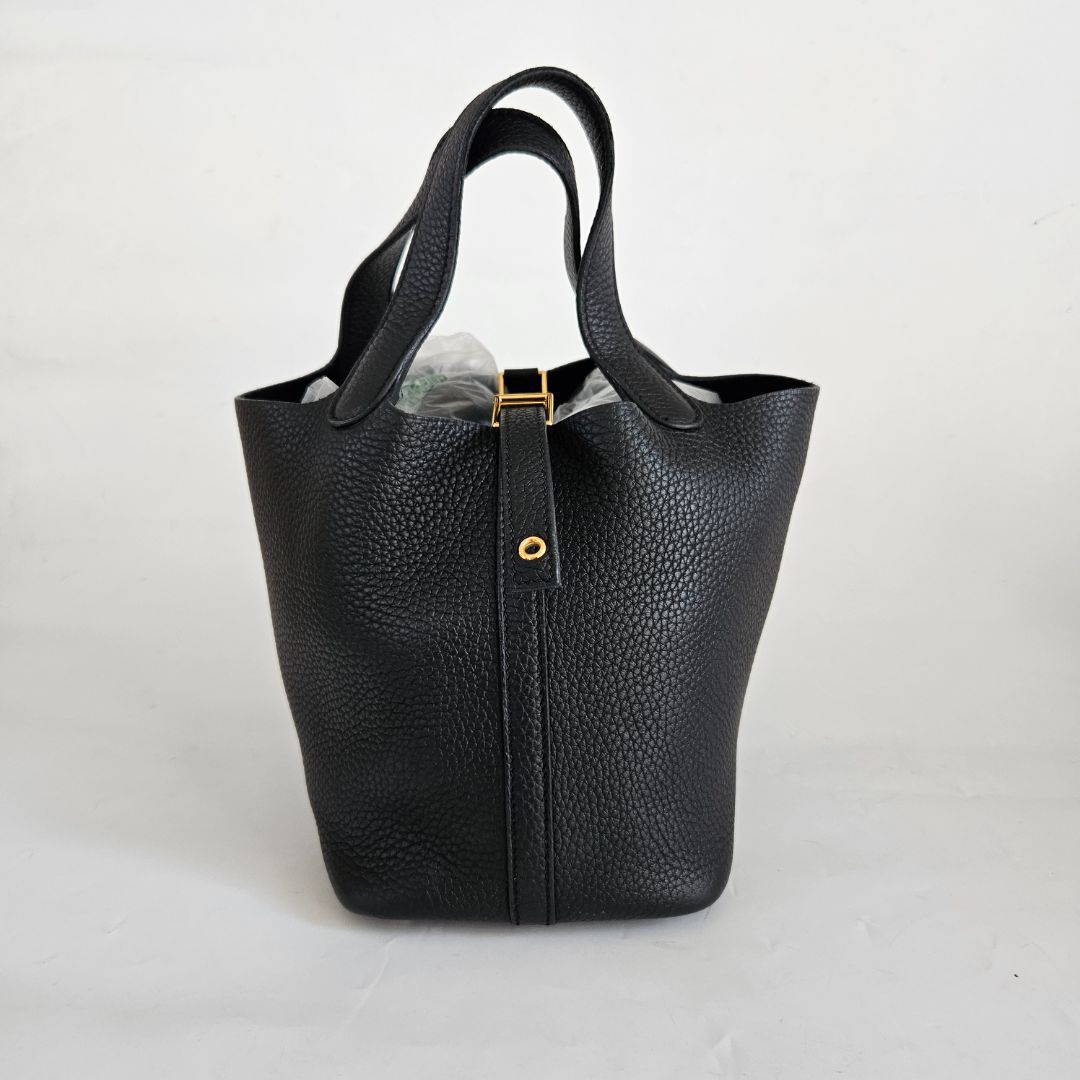 Hermès Picotin 18 Black Clemence GHW