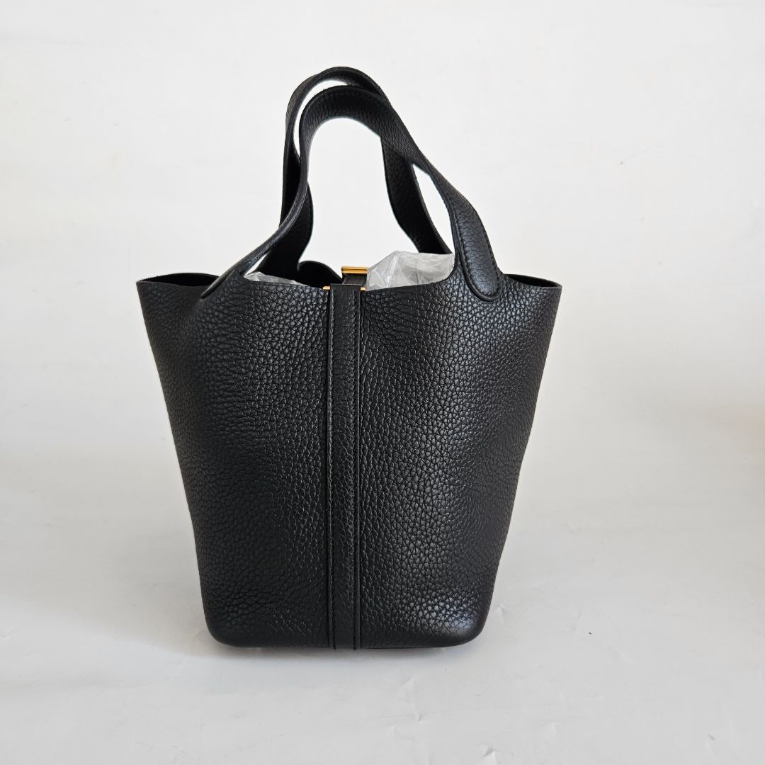 Hermès Picotin 18 Black Clemence GHW