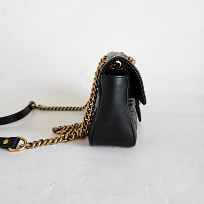 Gucci Black Calfskin Matelasse Small GG Marmont Shoulder Bag