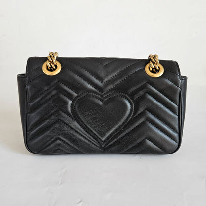 Gucci Black Calfskin Matelasse Small GG Marmont Shoulder Bag