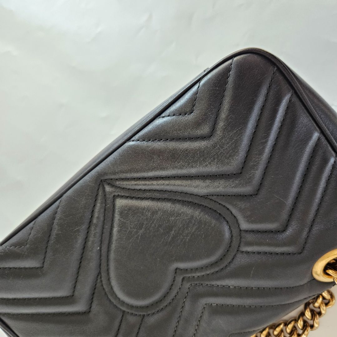 Gucci Black Calfskin Matelasse Small GG Marmont Shoulder Bag