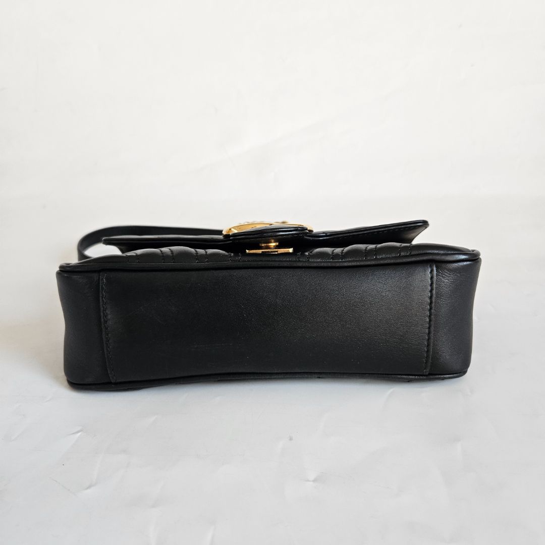 Gucci Black Calfskin Matelasse Small GG Marmont Shoulder Bag