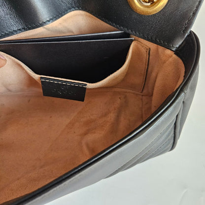 Gucci Black Calfskin Matelasse Small GG Marmont Shoulder Bag