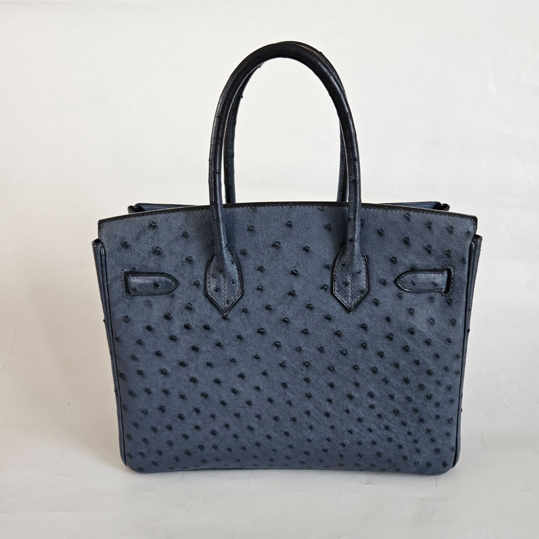 Hermes Ostrich Blue Birkin 30 Bag with Palladium Hardware