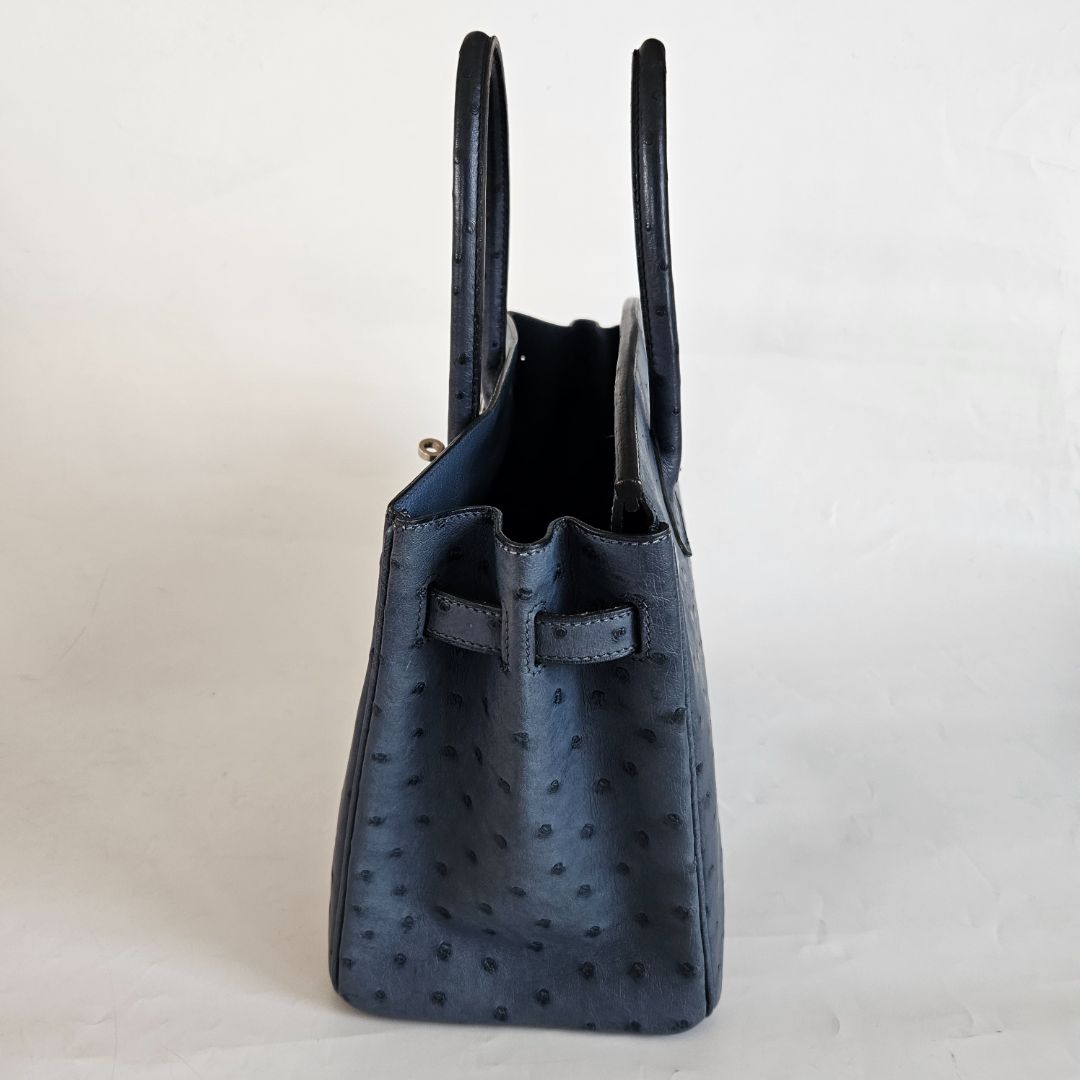 Hermes Ostrich Blue Birkin 30 Bag with Palladium Hardware