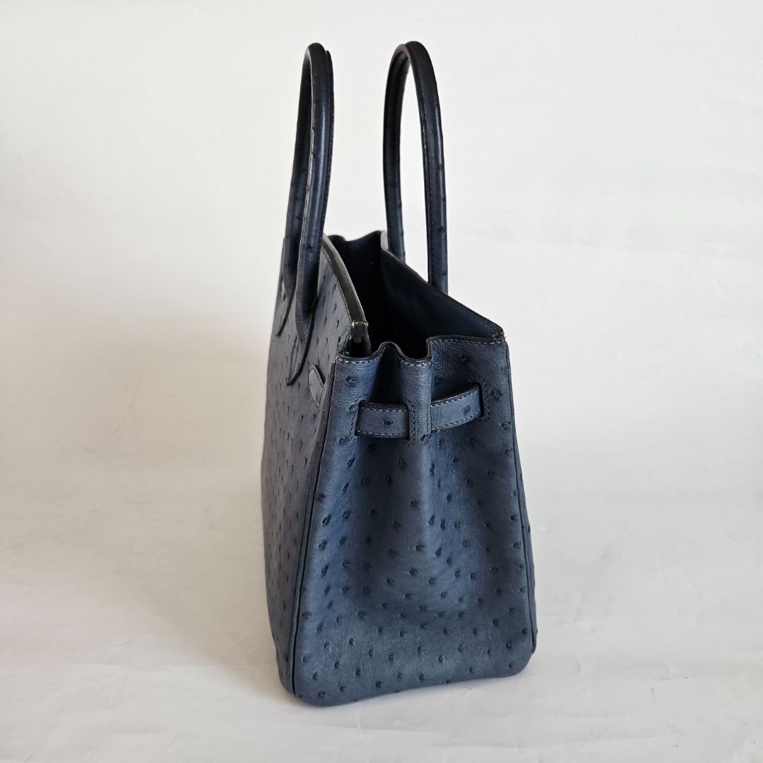 Hermes Ostrich Blue Birkin 30 Bag with Palladium Hardware