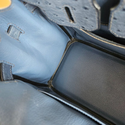 Hermes Ostrich Blue Birkin 30 Bag with Palladium Hardware
