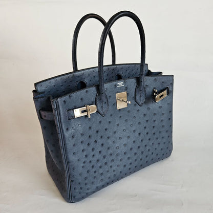 Hermes Ostrich Blue Birkin 30 Bag with Palladium Hardware