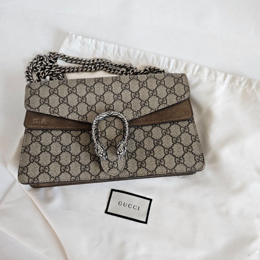 Gucci Beige GG Supreme Canvas and Suede Dionysus Shoulder Bag