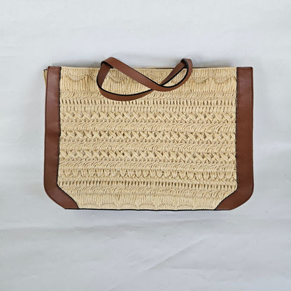 Valentino Garavani Vlogo Signature Embroidered Raffia Handbag Natural/ Saddle Brown