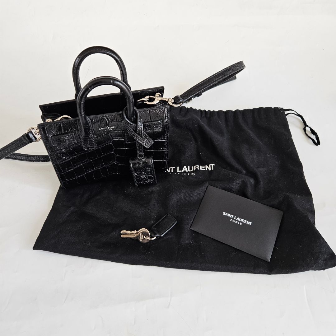 Saint Laurent Toy Sac De Jour Bag in Crocodile Embossed Leather