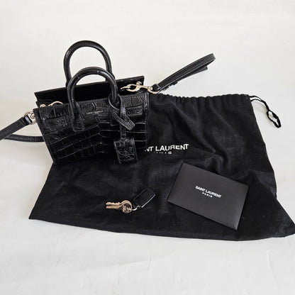 Saint Laurent Toy Sac De Jour Bag in Crocodile Embossed Leather