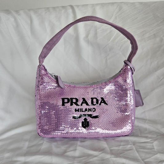 Prada Paillettes Sequin Mini Re-Edition 2000 Bag Lilium Black