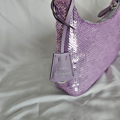 Prada Paillettes Sequin Mini Re-Edition 2000 Bag Lilium Black